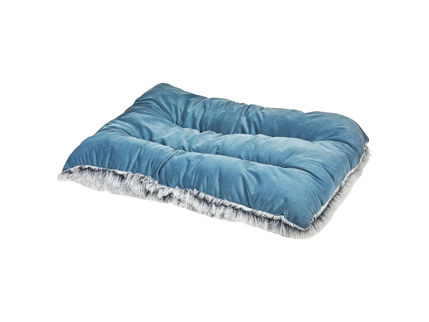 Modernes Tierbett aus weichem Samtstoff mit Quasten blau 90 x 60 cm Ergani