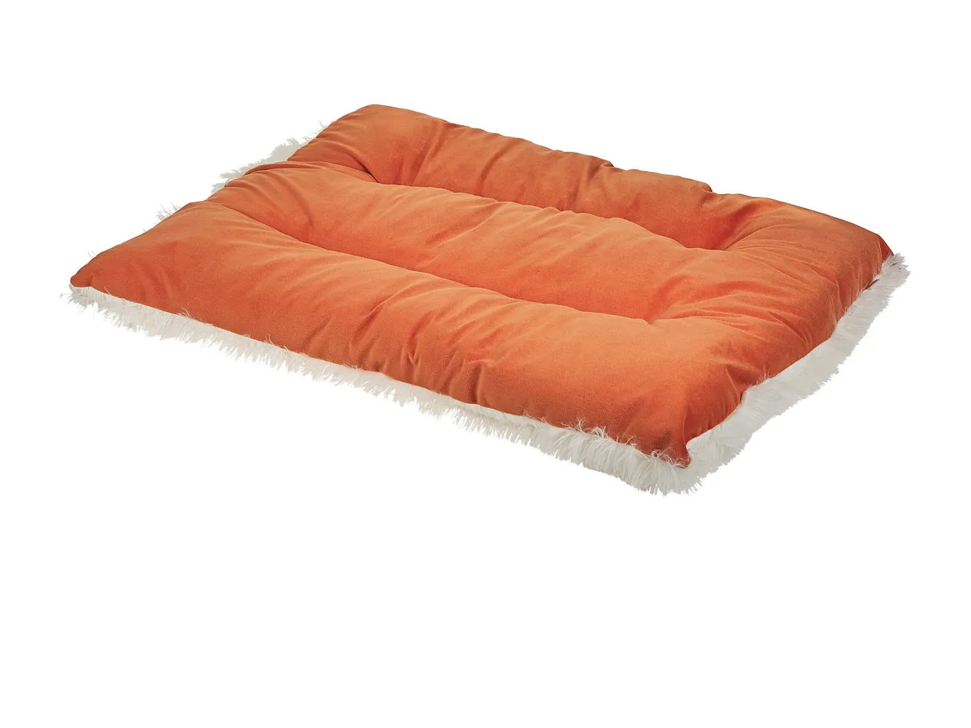 Modernes Tierbett aus weichem Samtstoff mit Quasten orange 70 x 55 cm Ergani