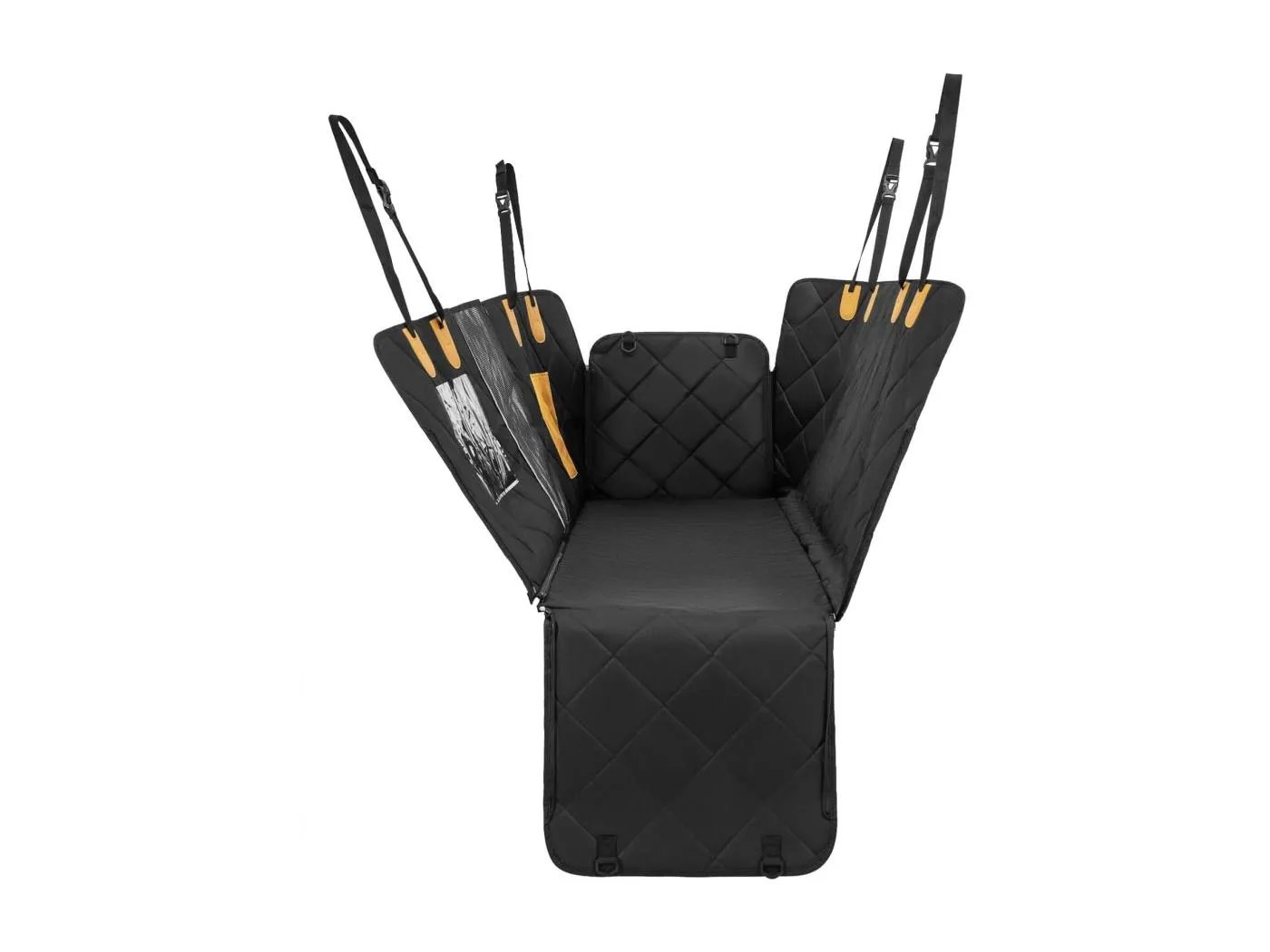 Hundedecke Auto Rückbank, Autoschondecke wasserabweisend, Hundematte Auto mit Sichtfenster & Seitenschutz & Gurten, Rücksitz Autodecke für Hunde, für LKW/SUV/PKW, 215 x 148 cm, schwarz