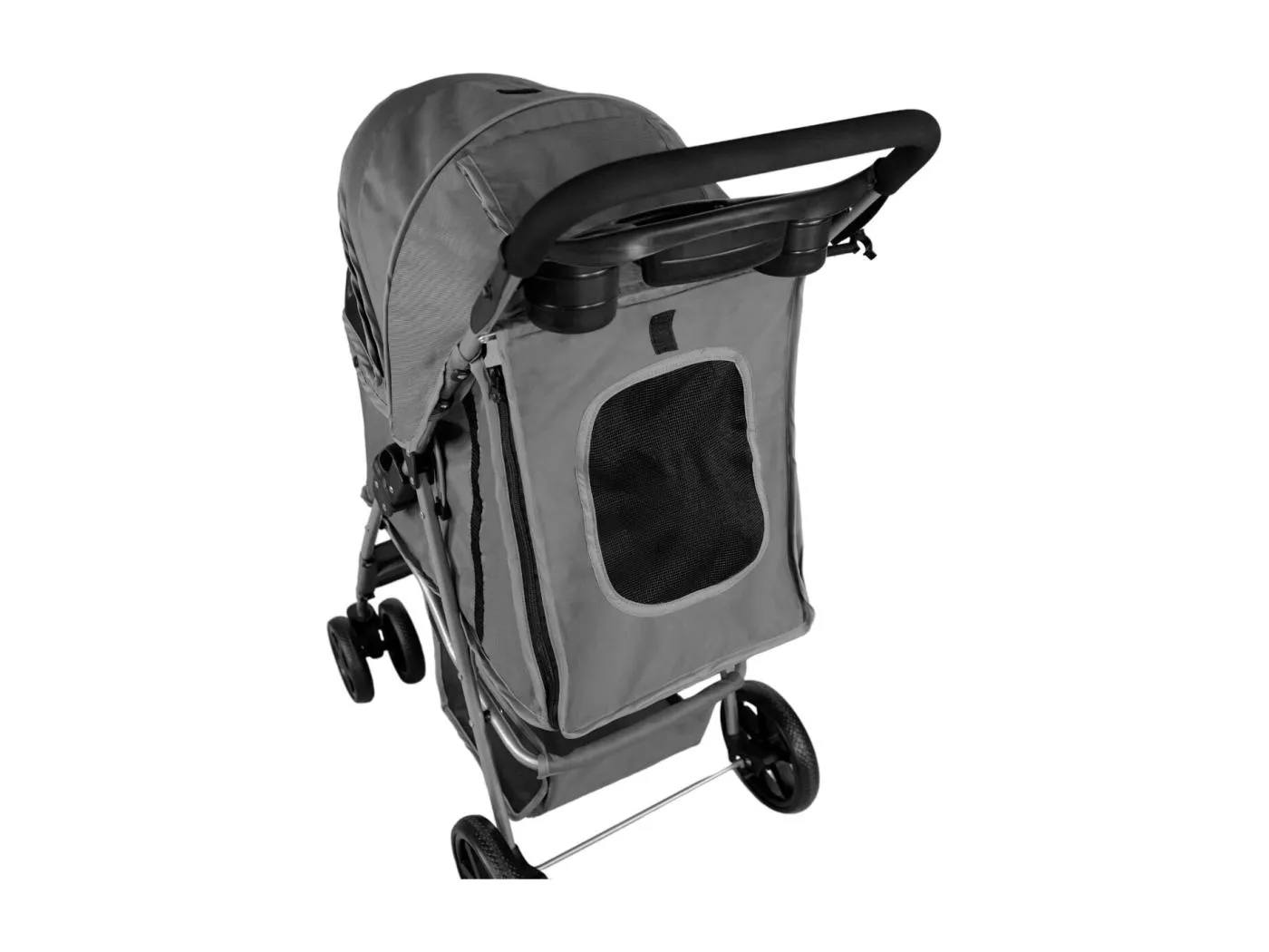 Hundewagen Klappbarer Buggy | bis 15kg | 4 Räder: 2x 360° 2x Bremsen | Für Tiere Hunde Katze | Mit Karabinerhaken Netzfenstern Abnehmbar Kissen Aufbewahrungskorb Getränkehalter & Regenschutz [Grau]