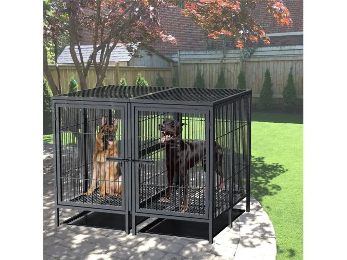 Hundekäfig mit 3 Innentüren, große XXL Hundebox mit herausnehmbarer Wanne 90x62x68cm