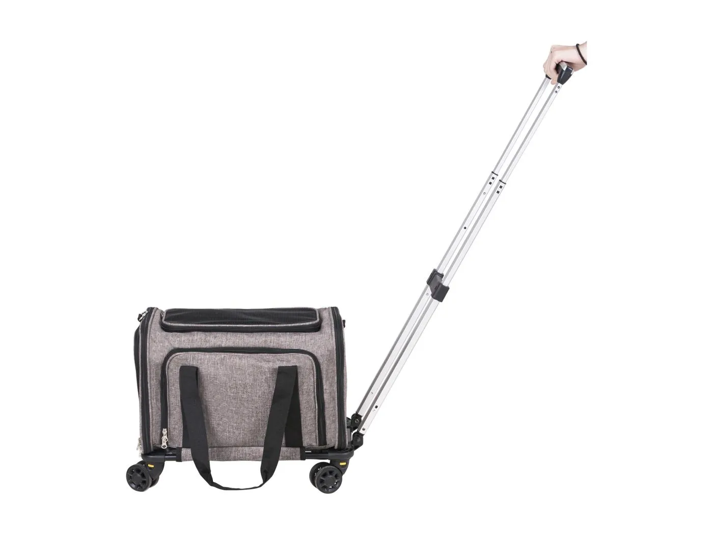 Katzentragetasche mit Rädern SucceBuy, Für Haustiere unter 25 Pfund, 1 Zusammenklappbarer Napf Inklusive, Grau