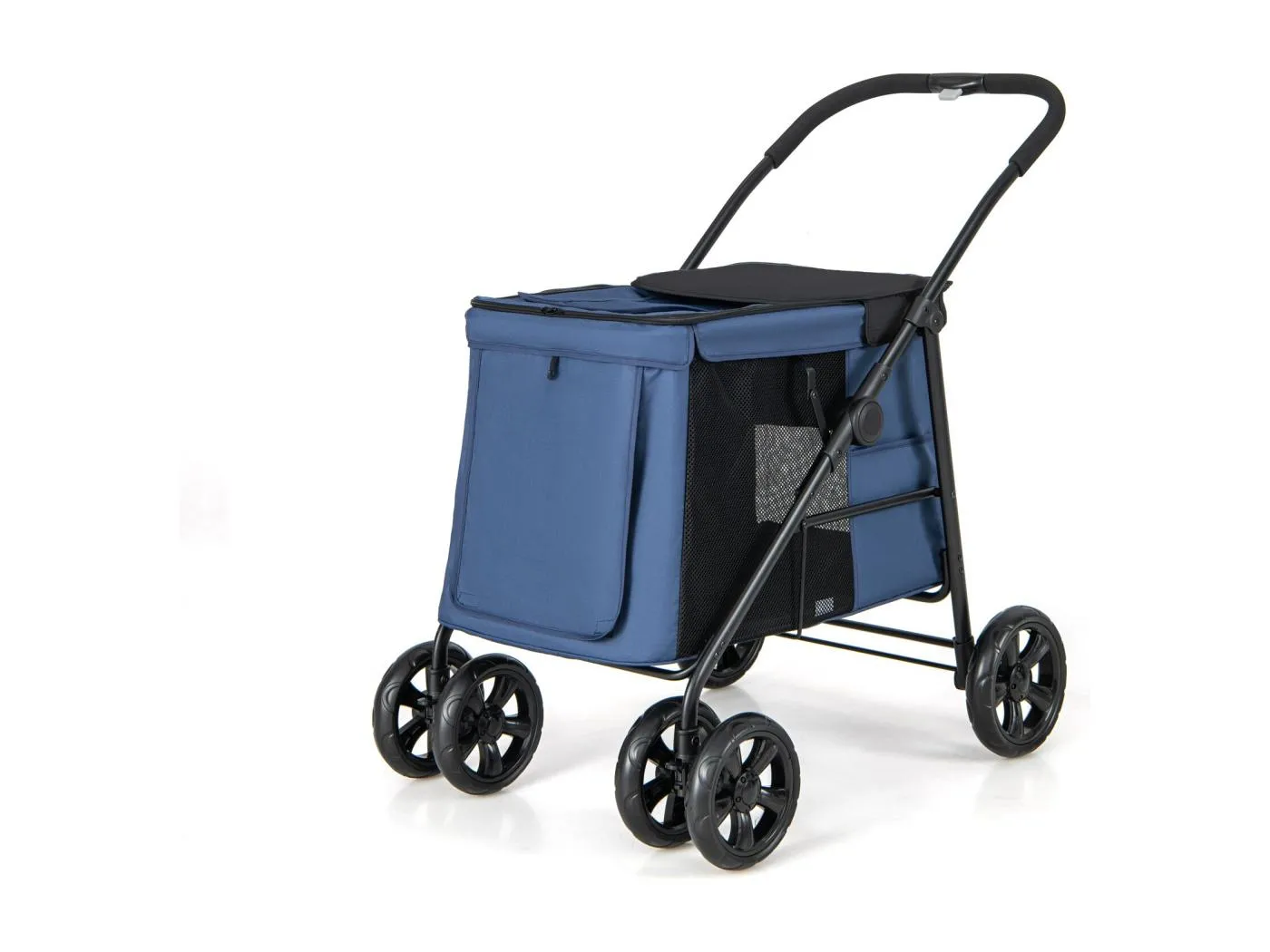 Hundewagen klappbar, Hundebuggy bis 40 kg, Hundetrolley mit Kissen, Netzfenstern, 2 Türen BI32296