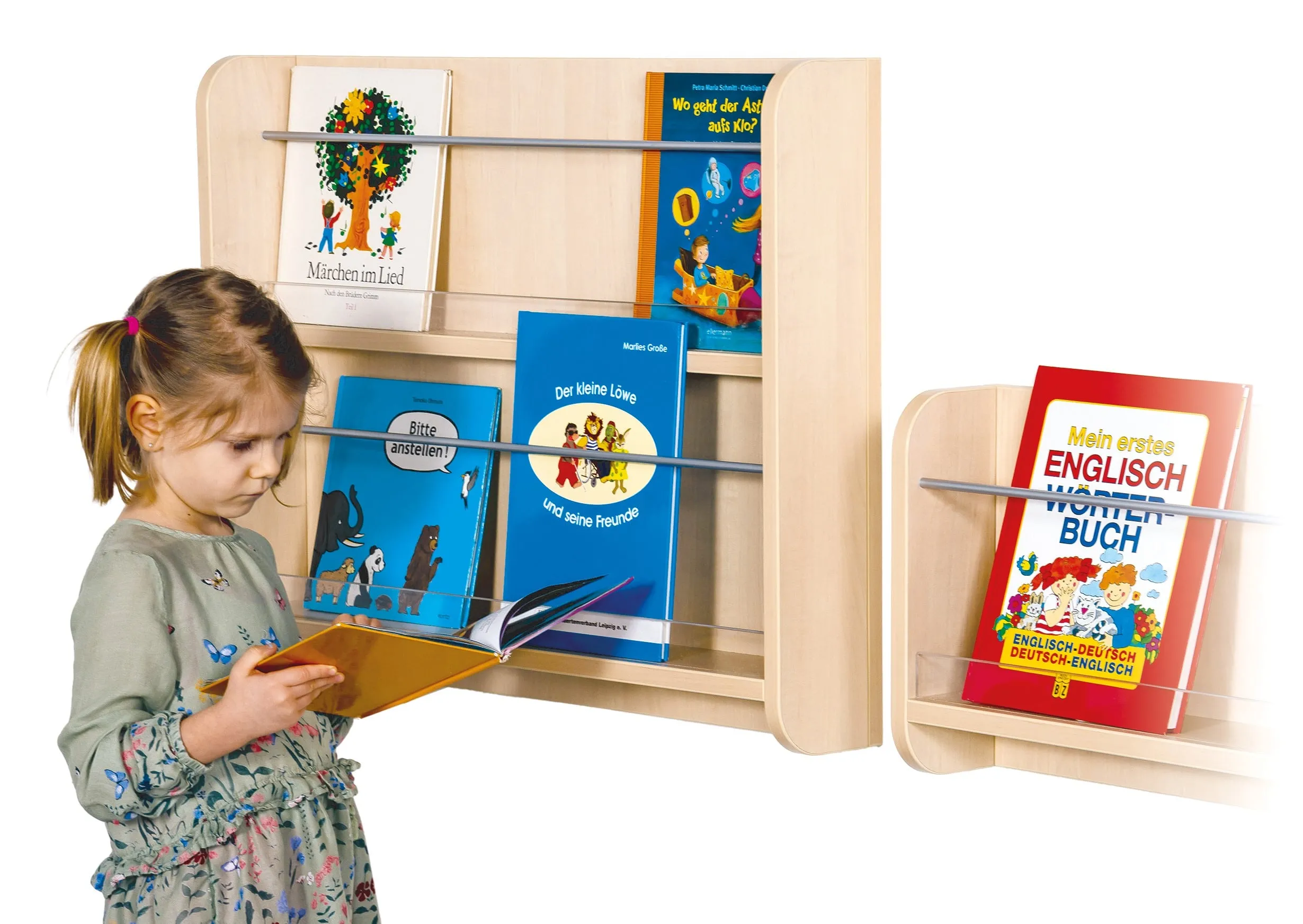 Bücherregal mit Plexiglasaufkantung und ein oder zwei Ablagen